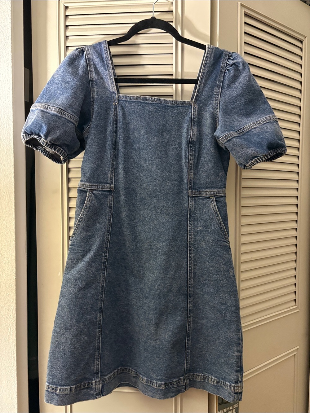 SO Denim Square-Neck Puff Sleeve Dress - Blue